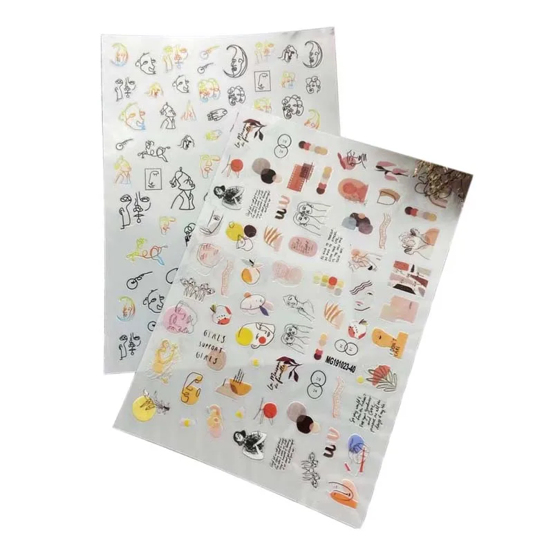 Simple Draw for Portrait Serious Nail Stickers Japanese Style DIY Back Glue Dry Stickers Nail Decals Nail Art Manicure for Women