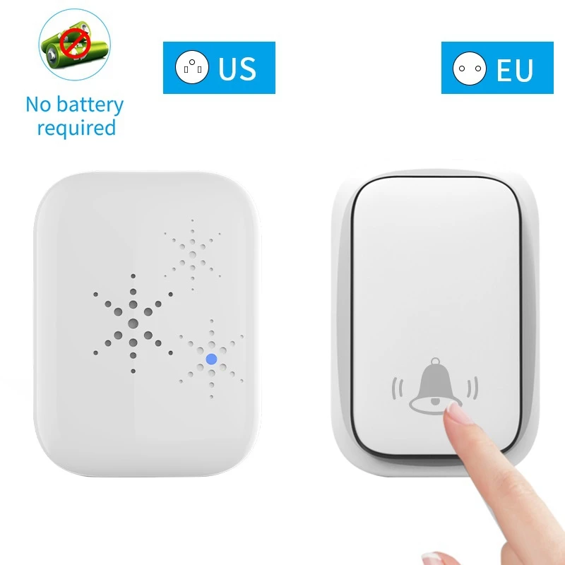 Home Battery Free Waterproof Doorbell 3 Volume Levels 38 Song Fit For Home/Office/Classroom US Plug