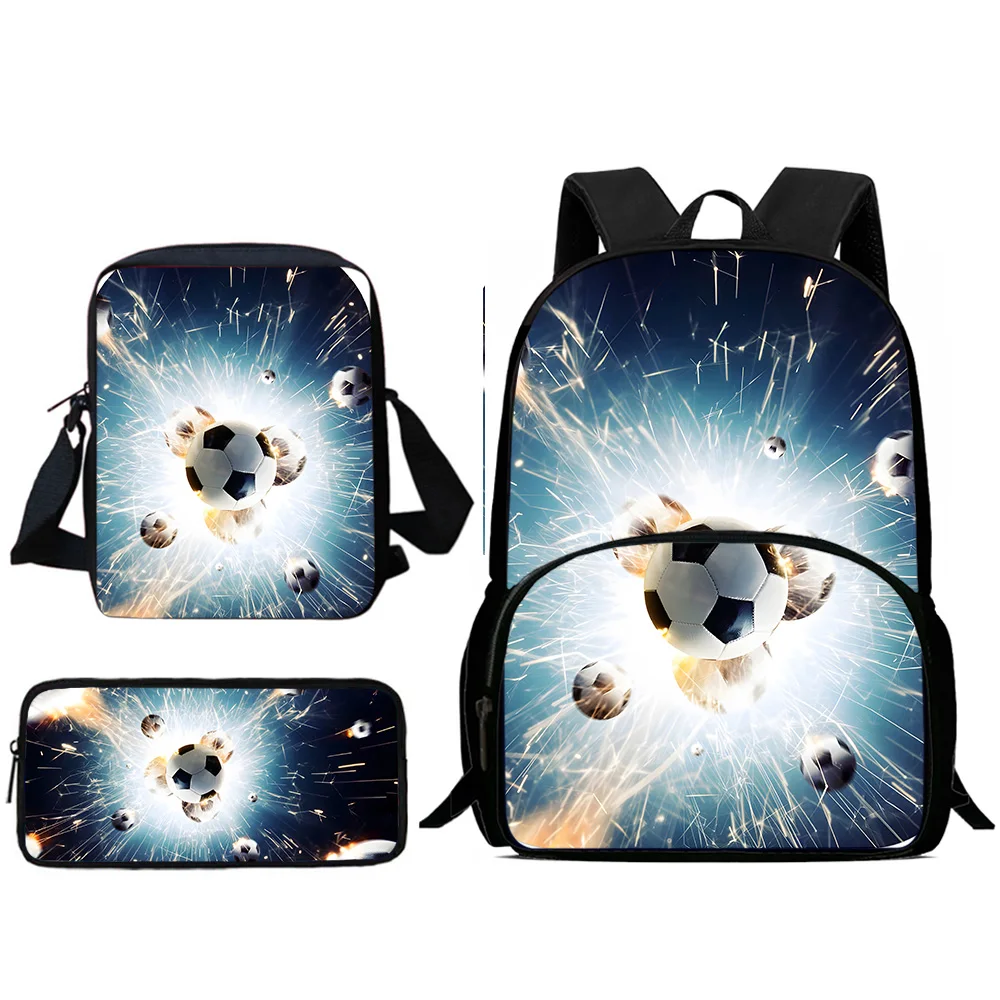 3Pcs Set Sports Football Child Backpacks Shoulder Bag Pencil Case Pupil Large Capacity School Bags for Boys Girls Best Gift