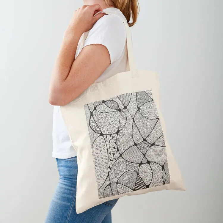 

Doodle Art Monochrome Tote Bag shopping bags foldable reusable grocery bags Women's bags Shopper bag
