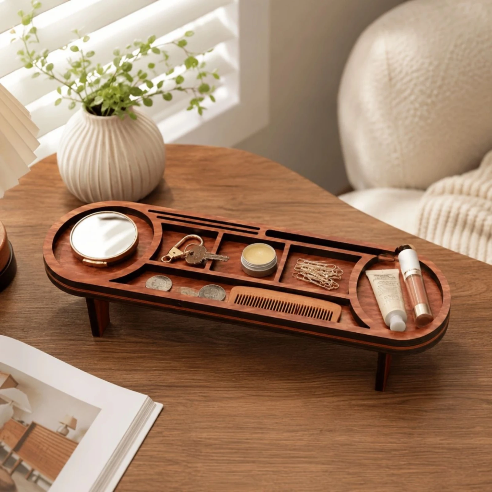 Wooden Desk Organizer Tray Raised Desk Organizer with Legs Compact Smooth for Professionals, Office, Study