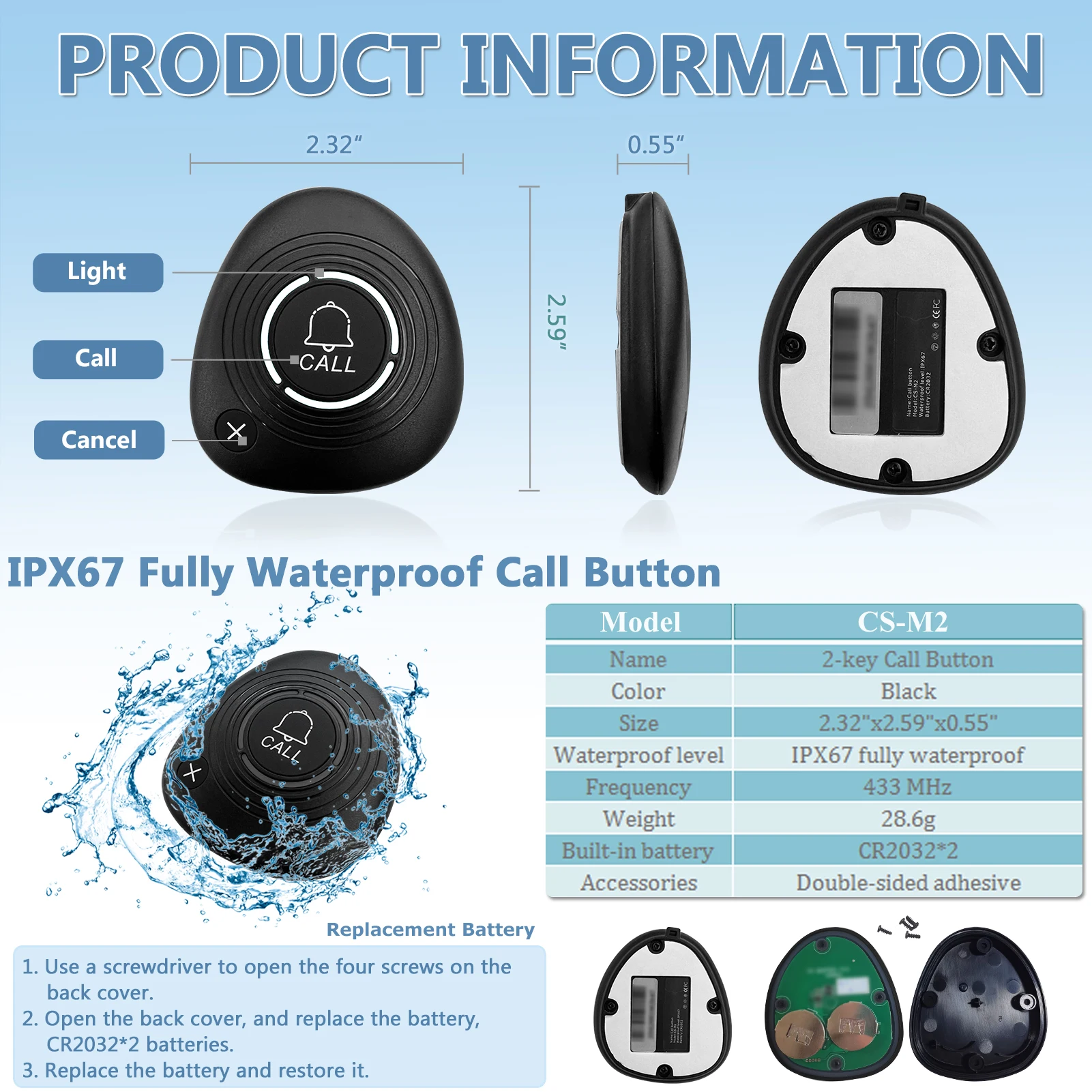 BYHUBYENG Restaurant Pager System Waterproof Waiter Watch Receiver + Wireless Call Button For Food truck Fitness Club Cafe Bar