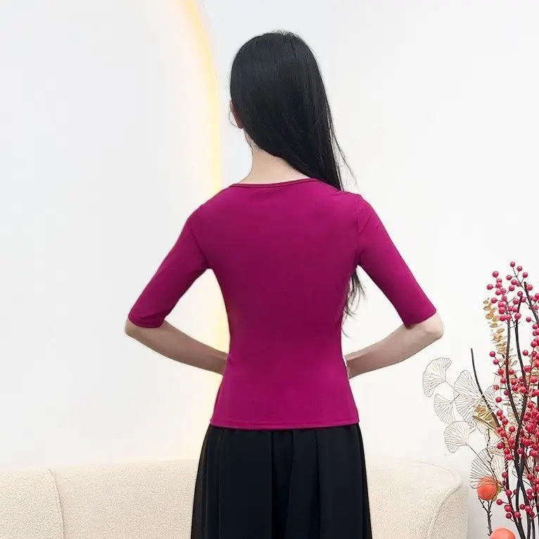 Modern Women's Short Sleeve T-Shirt Classical Dance Practice Uniform Slim Fit Short Style Dance Top Fashionable And Elegant