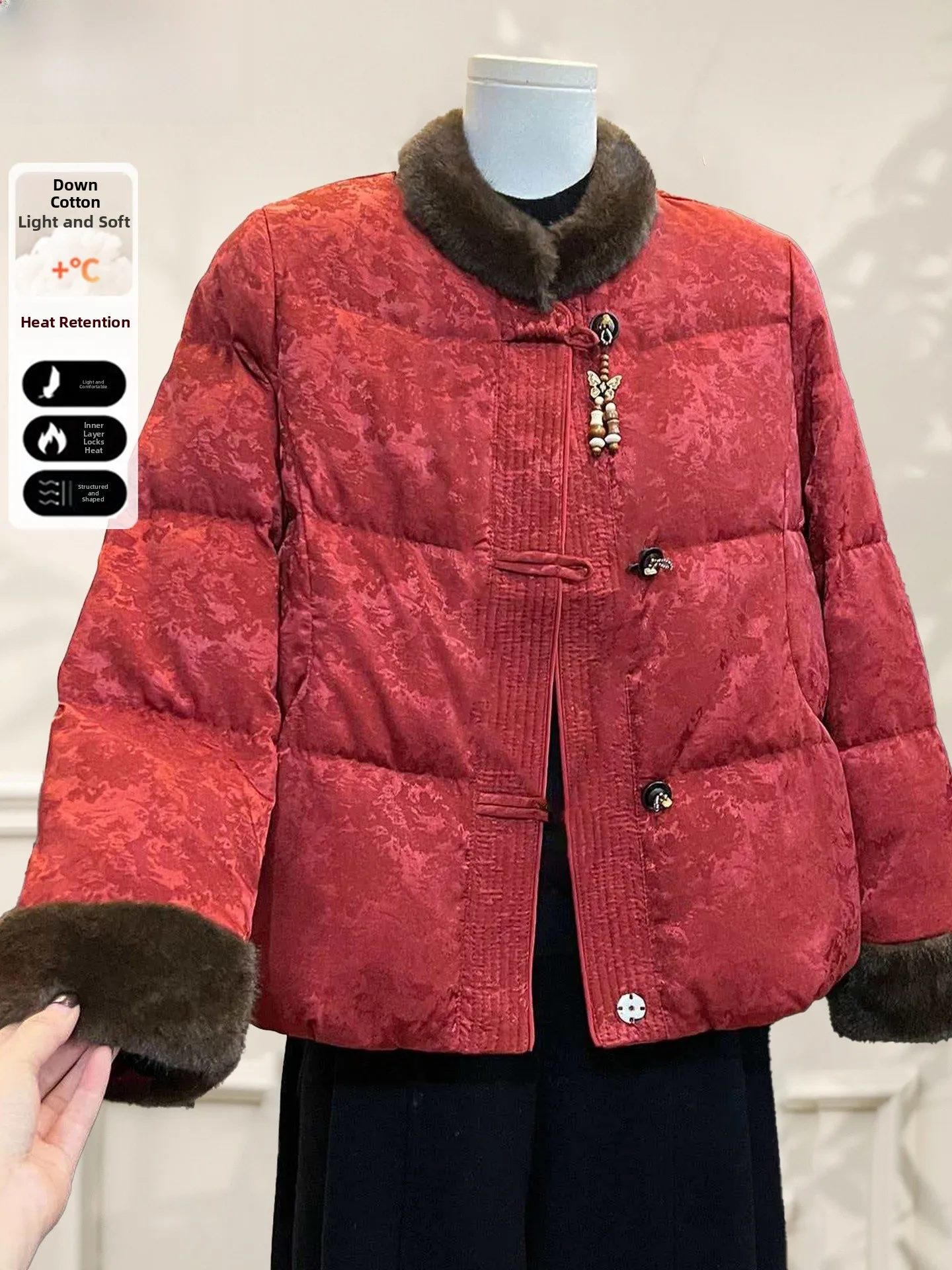 

Thiened down Cotton Jaet Winter Outerwear for Middle-Aged And ly Women Traditional Chinese Sle Warm Cardigan Coat