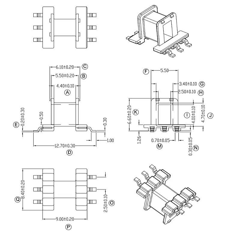 high frequency transformer EE8.3 ferrite  core   and horizational bobbin SMD3+3pin  20set/lot free shipping