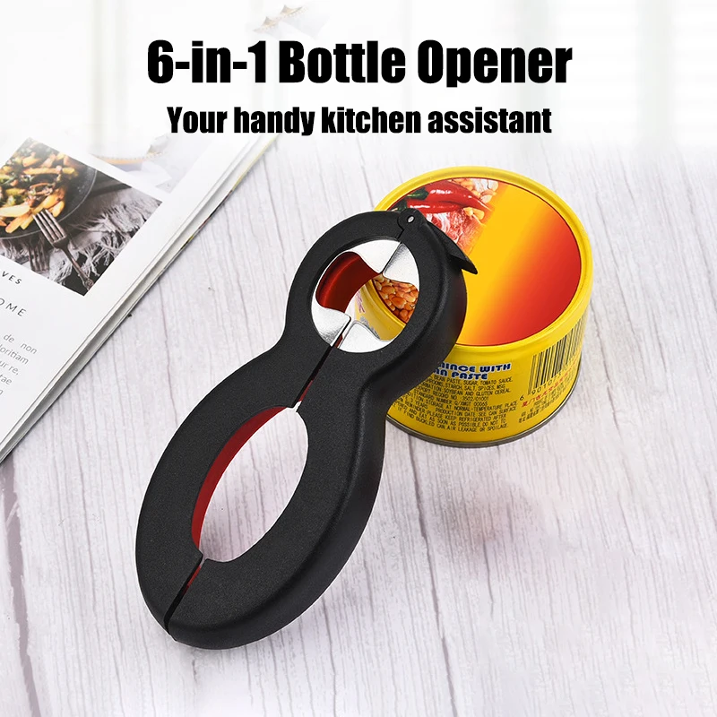6 In 1 Bottle Opener Multifunctional Can Jar Lid Remover Non Slip Manual Kitchen Gadget For Beer Soda All Kinds Of Canned Goods