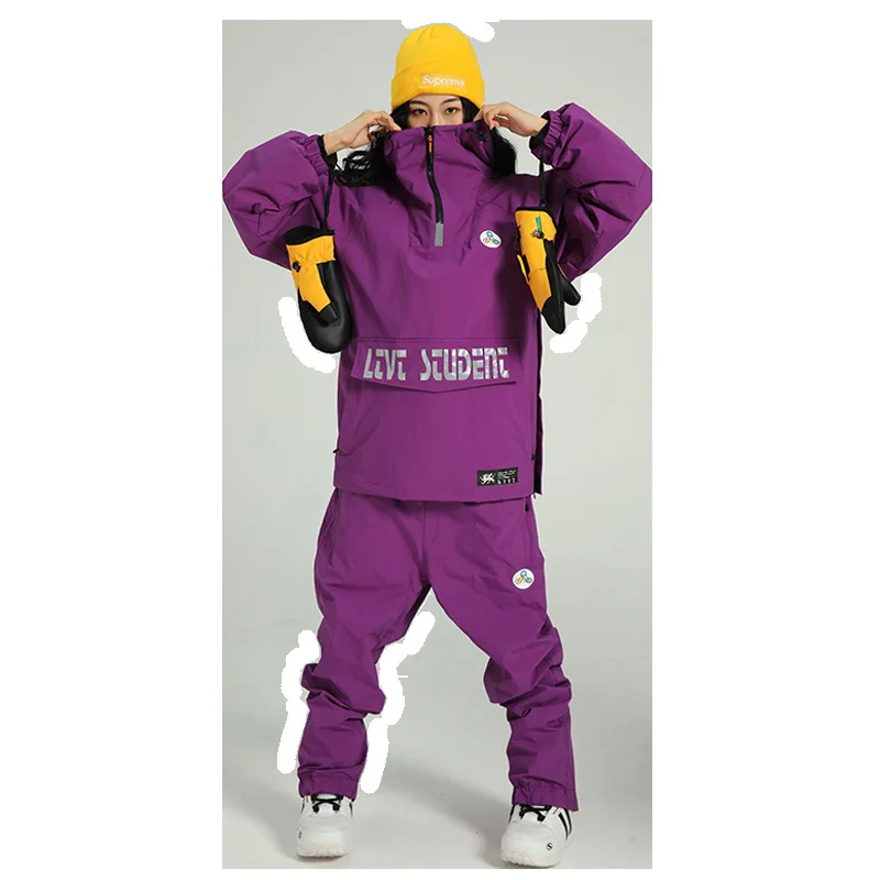 

New Winter Ski Suit Woman Men Couple Snow Windproof and Waterproof Jacket and Pants Set Hooded Clothes Trousers Snow Suit