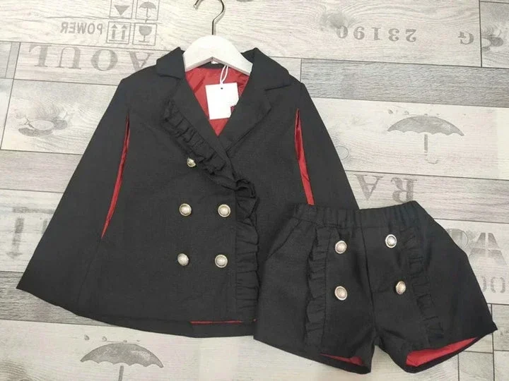 2024 Girls Clothing Set Overcoats+shorts Spring Autumn Wear Kids Baby Girl Fashion Elegant Windbreaker Cloak Children's Clothing