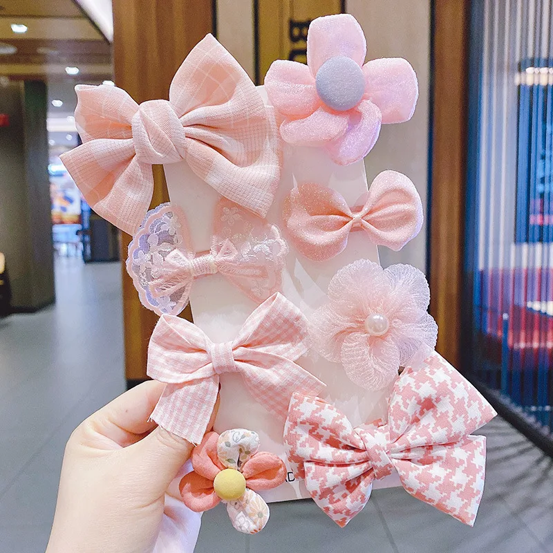 Cloth Bow Girls Hair Clips Set Cloth Flower Hair Pins Set Pink BB Clip for 3-8 Years Old Girl Sweet Pink Bow Hairpins 8 Pcs Set