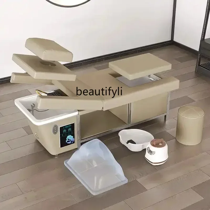 Electric lift shampoo bed, massage massage bed, beauty salon head therapy foot bath integrated bed water circulation fumigat