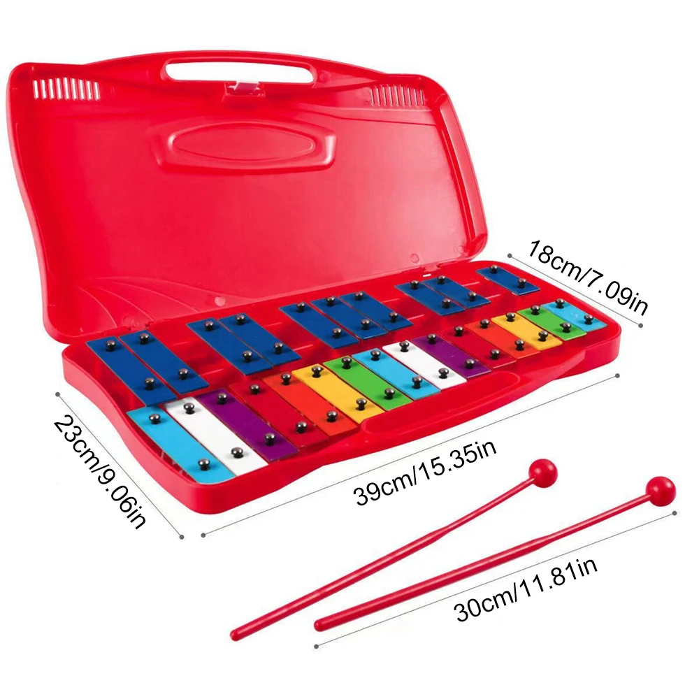 25 Notes Glockenspiel Xylophone Colorful Metal Keys  Xylophone Instrument Music Gifts with Case and Two Mallets for Beginners