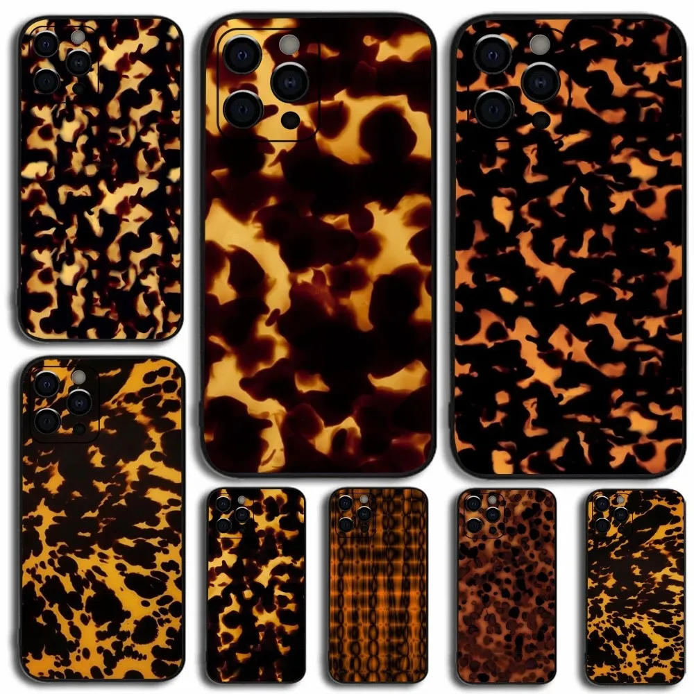 Tortoise Shell Marble Phone Case For Apple iPhone 15,14,13,12,11,Pro,X,XS,Max,XR,Plus,Mini Soft Black Cover