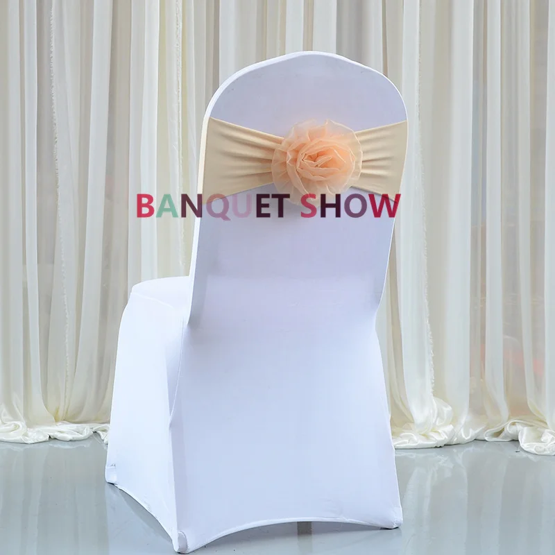 New Design 20pcs White Banquet Chair Cover With 20Set Ball Lycra Spandex Chair Band Sash Wedding Event Hotel Decoration