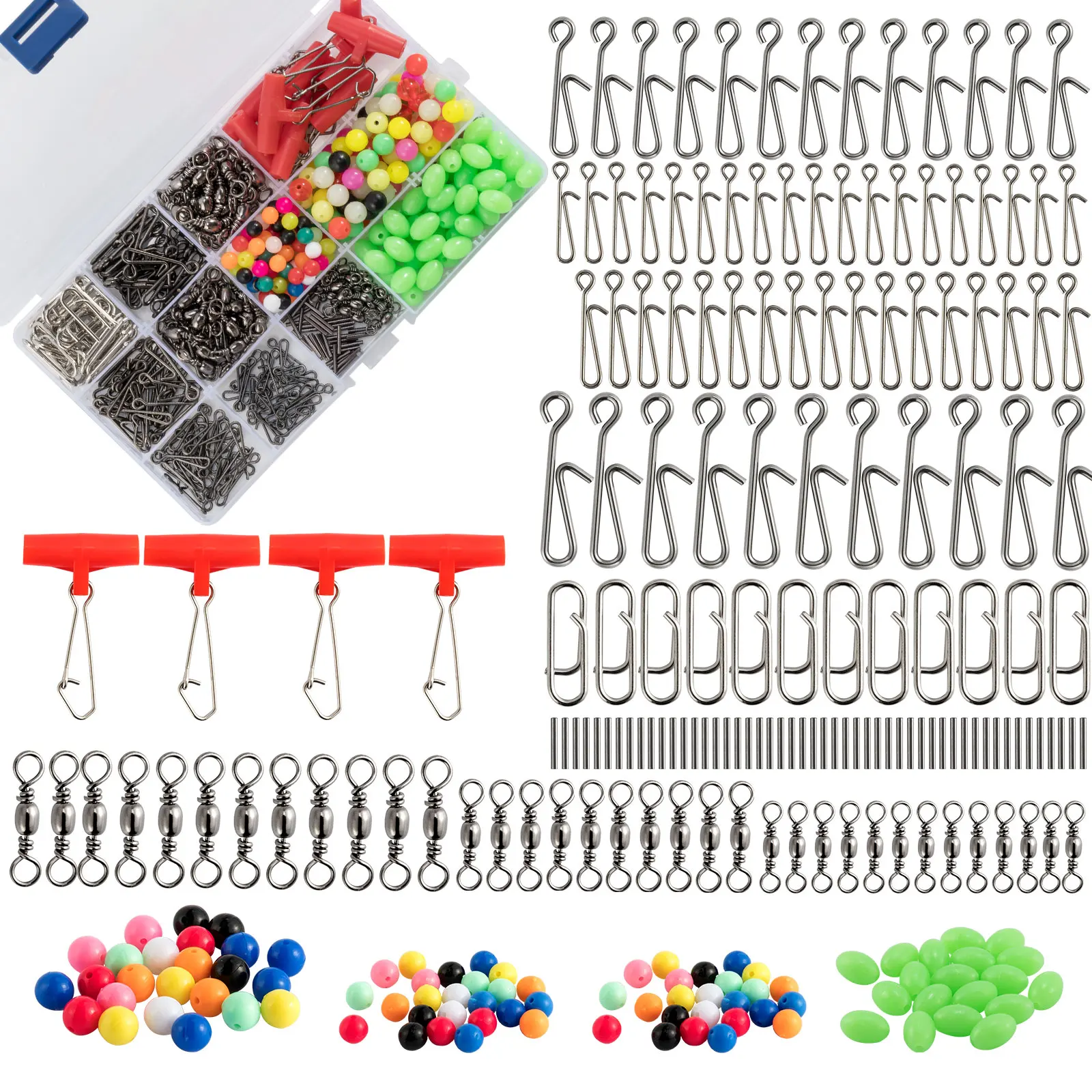 

516pcs Sea Fishing Rig Making Kit Include Fishing Swivel Quick Change Snap Fast Link Clip Bead for Flapper Rig Saltwater Bass