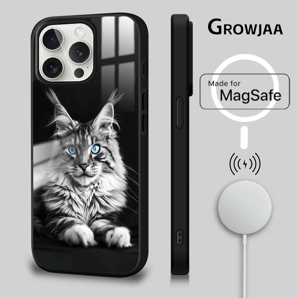 

Pet Maine Coon Cat Phone Case For iPhone 16 15 14 13 12 11 Pro Max Plus Mini Magsafe Mirror Wireless Magnetic Cover