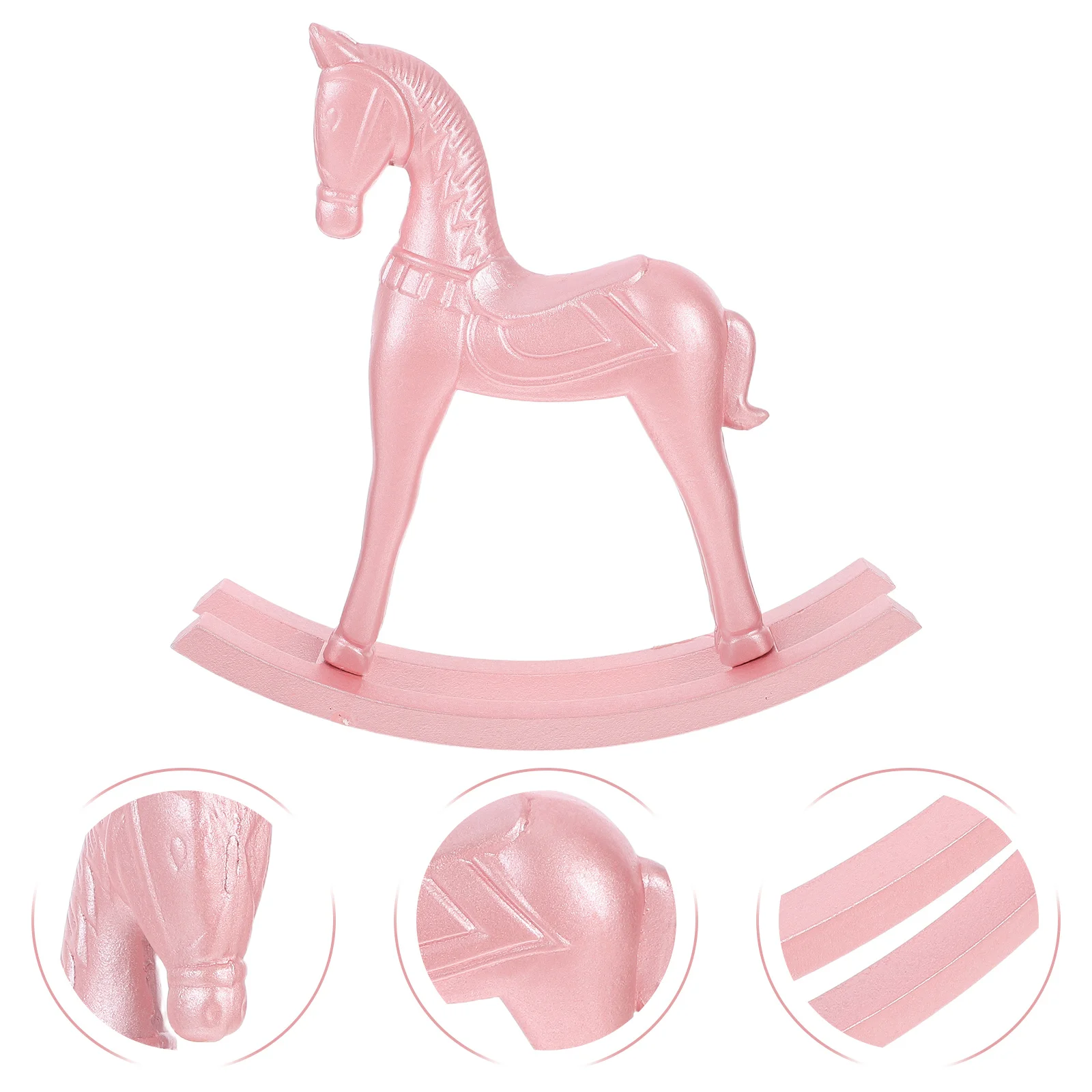 

Wooden Rocking Horse Miniature Tabletop Pink Pearlescent Home Decor Sparkly Horse Ornament Swedish Decorations