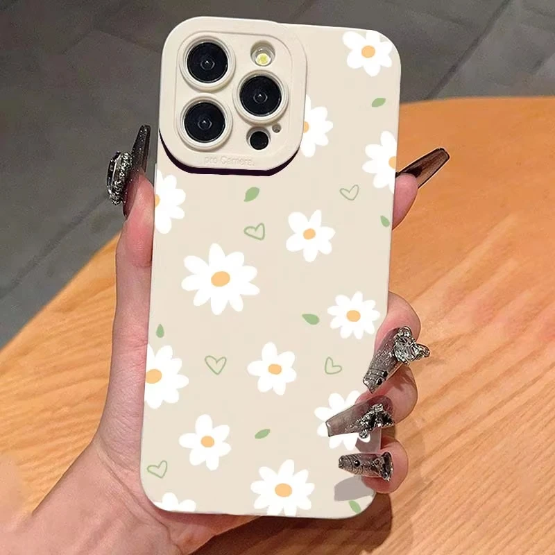 Perfurado afiado coração flor pintado caso de telefone para iphone 17 16 15 14 13 12 11 pro max 16 plus 16e 17 ar capa de silicone macio