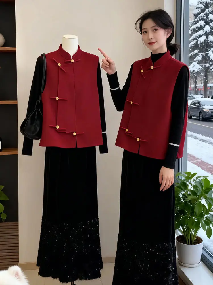 

Qingdao New Chinese Sle Red Coat Jaet Women's High End Woolen Outerwear Warm Straight Cut Online Exclusive Winter 2025