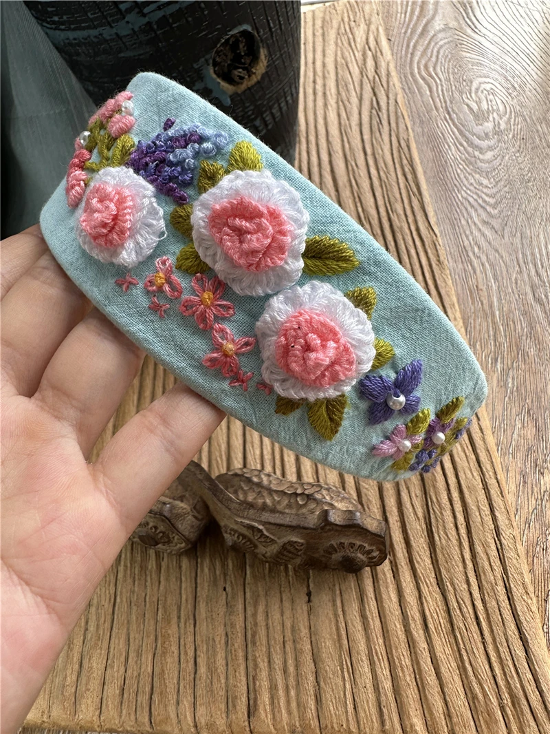 Fabric Pure Hand-embroidered Ethnic Style Embroidered Wide-brimmed Headband