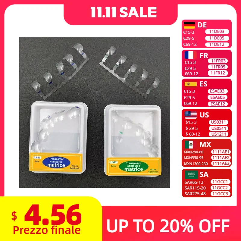 

Dental Transparent Matrices Sectional Contoured Matrices 30pcs/box Width 7mm 5mm Matrix Polyester Russian Matrices Dentist Tools