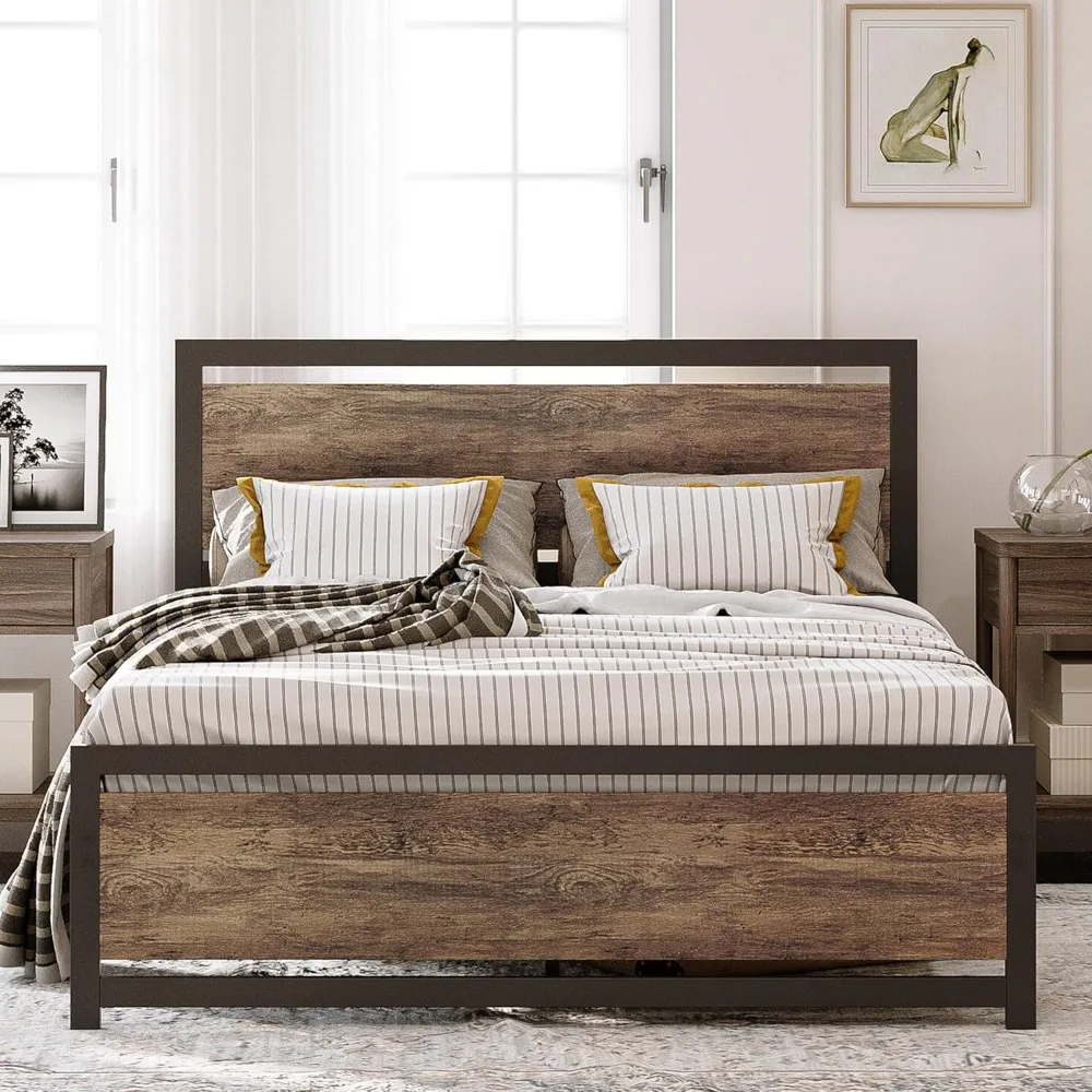 

Bed Frame with Headboard & Footboard, Metal Support, Noise-Free, No Box Spring