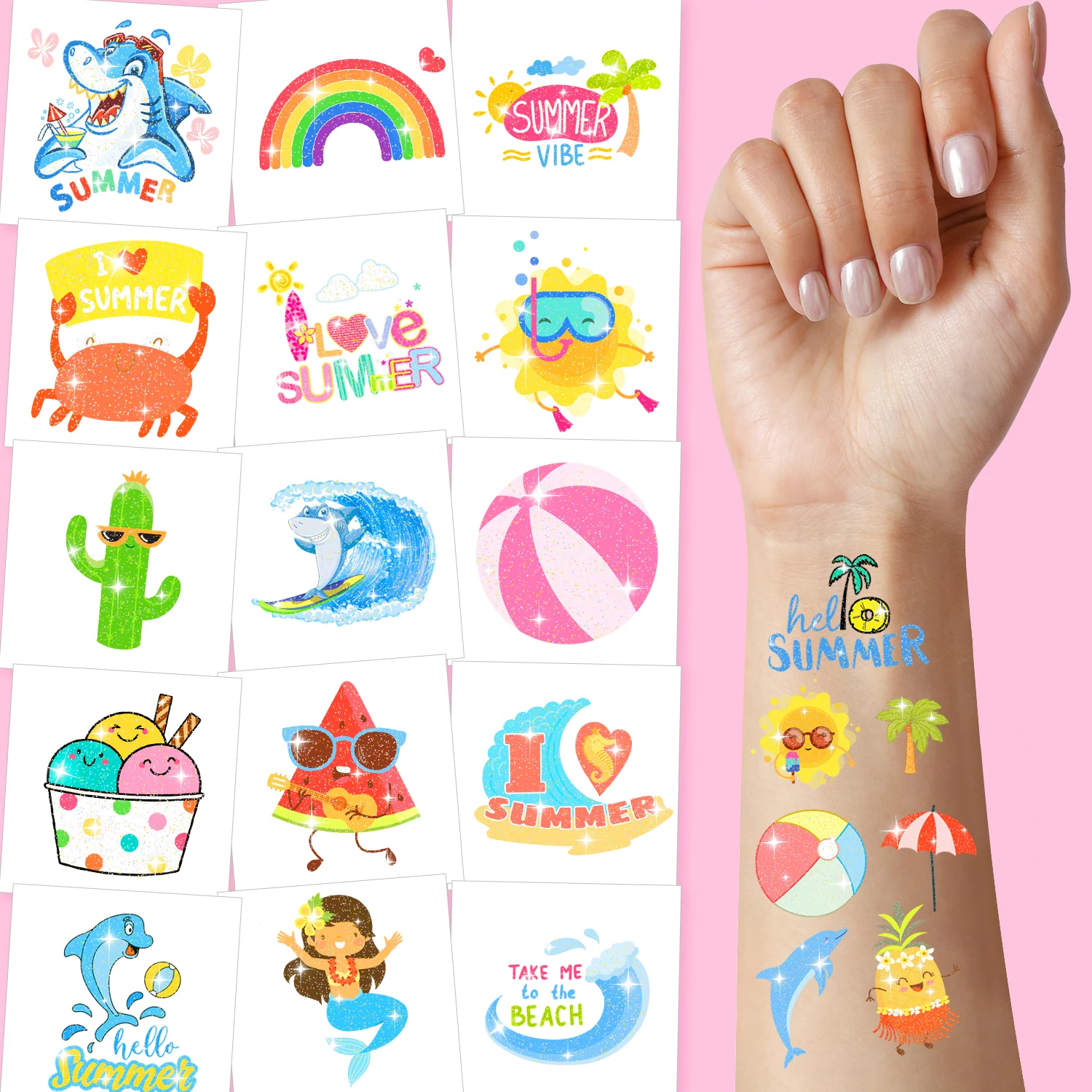 120 PCS Glitter Summer Temporary Tattoos For Women - Hawaiian Luau Party Favors, Adults Bulk Fun Pool Party Supplies