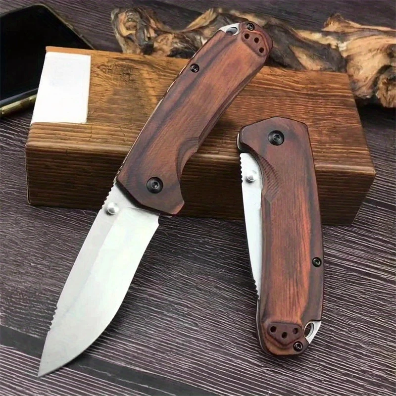 BM15031 Wooden handle picnic camping knife Outdoor EDC tool Folding pocket knife Tactical hunting folding self-defense knife