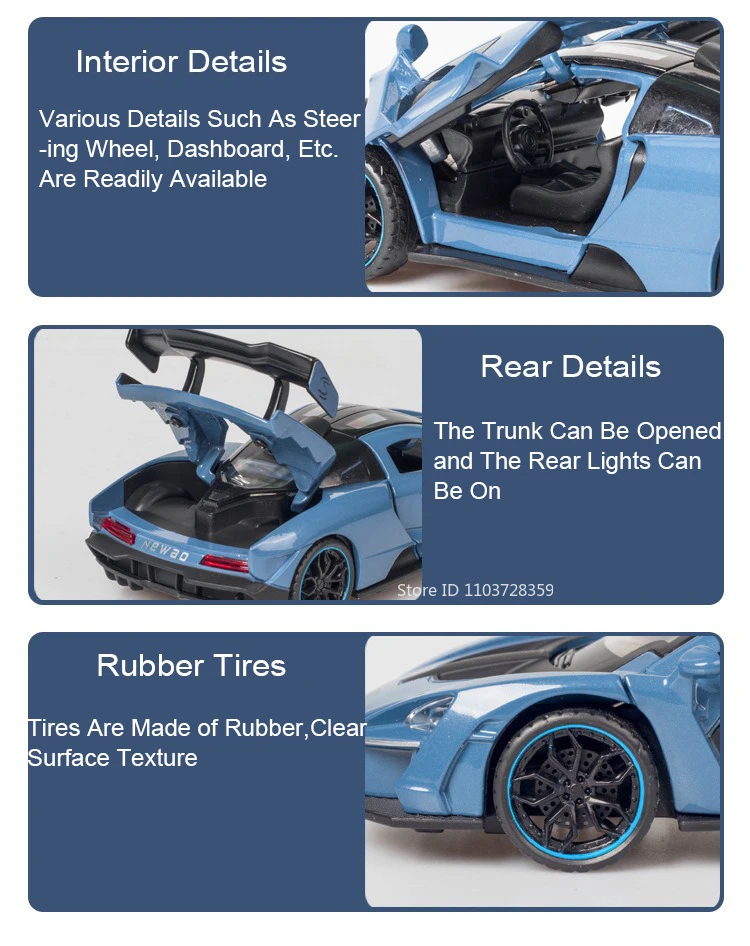 1:32 720S Senna Modell Spielzeug Sportwagen Legierung Druckguss Sound Licht Exquisite Innen Zurückziehen Supercar Modelle für Kinder präsentiert – Detail 15