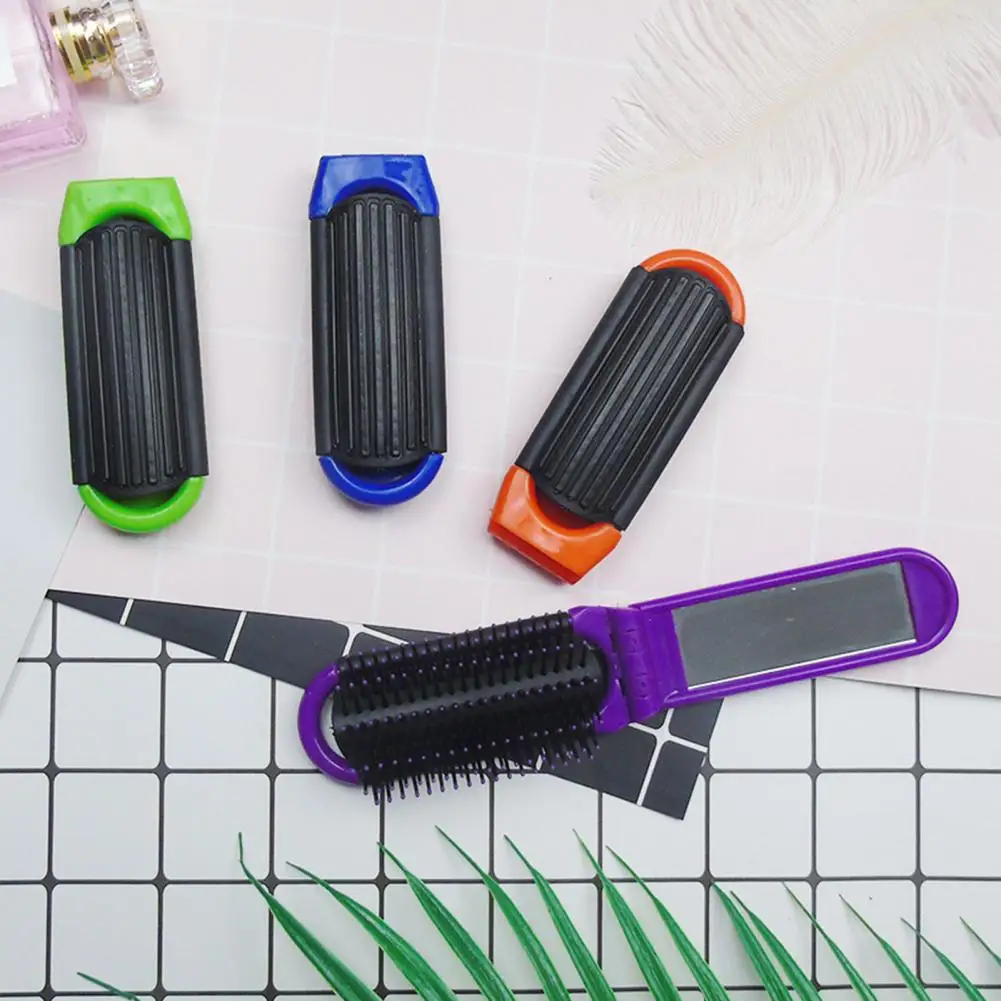 

Мини-расческа с зеркалом, портативная складная щетка для волос с зеркалом, мягкая щетина, массажная расческа для кожи головы для женщин, антистатическая