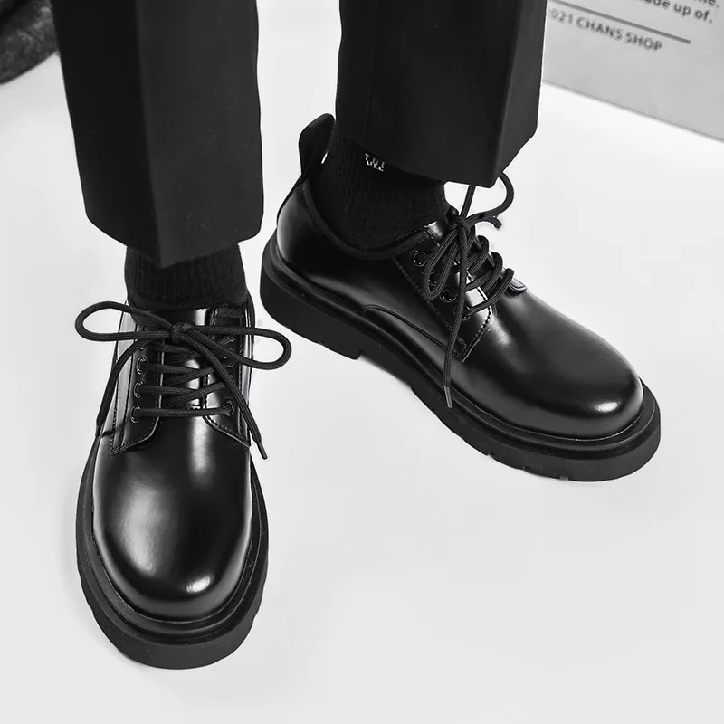 Men Harajuku Korean Style Streetwear Casual Thick Platform Leather Wedding Shoes Male Business Fashion Dress Leather Shoe Man