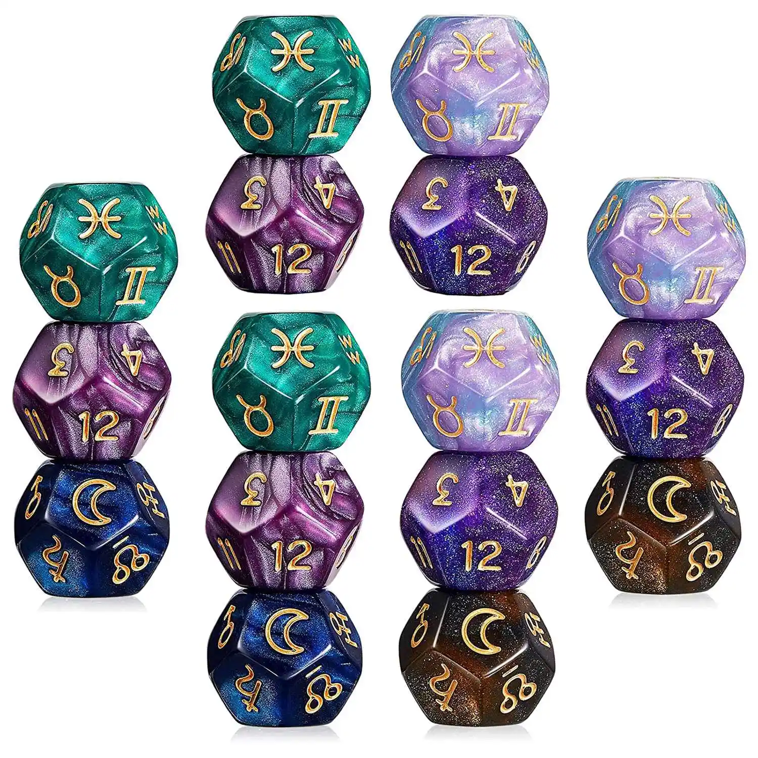 18Pcs Astrological Dice 12-Sided Tarot Dice Polyhedral Pearl Pattern Dice for Divination Astrology Tarot Cards Accessory