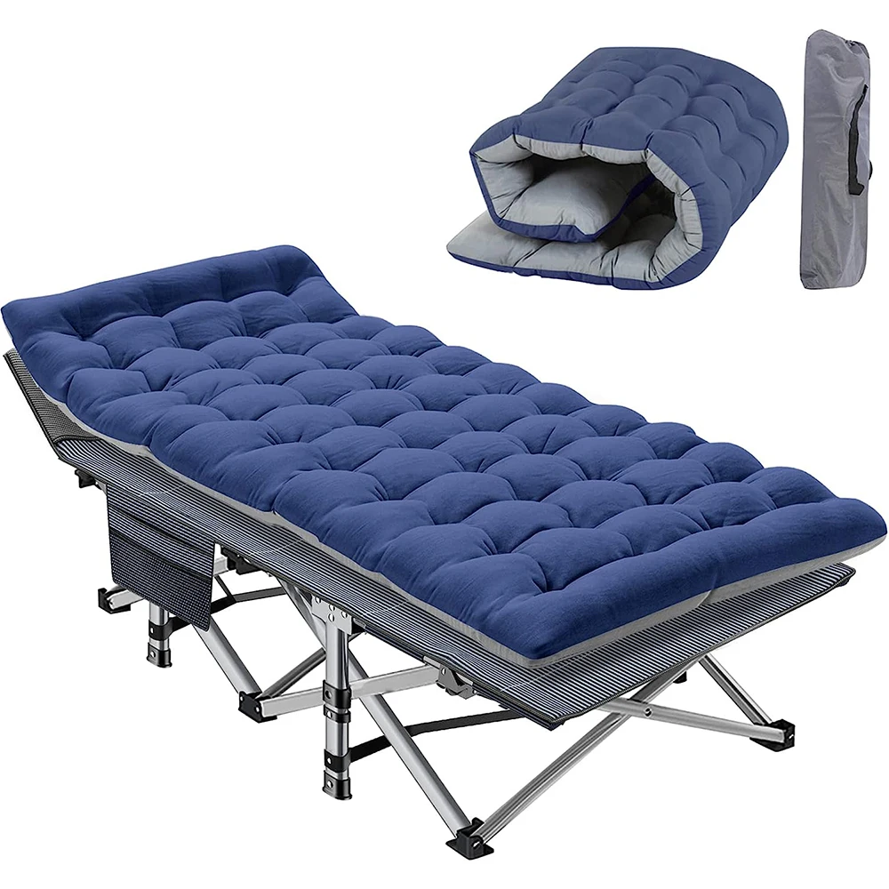 Folding Adult Camping Bed With Cushion, Heavy Duty Outdoor Bed, 1200 D Layer Oxford Cloth Travelling Camping Bed