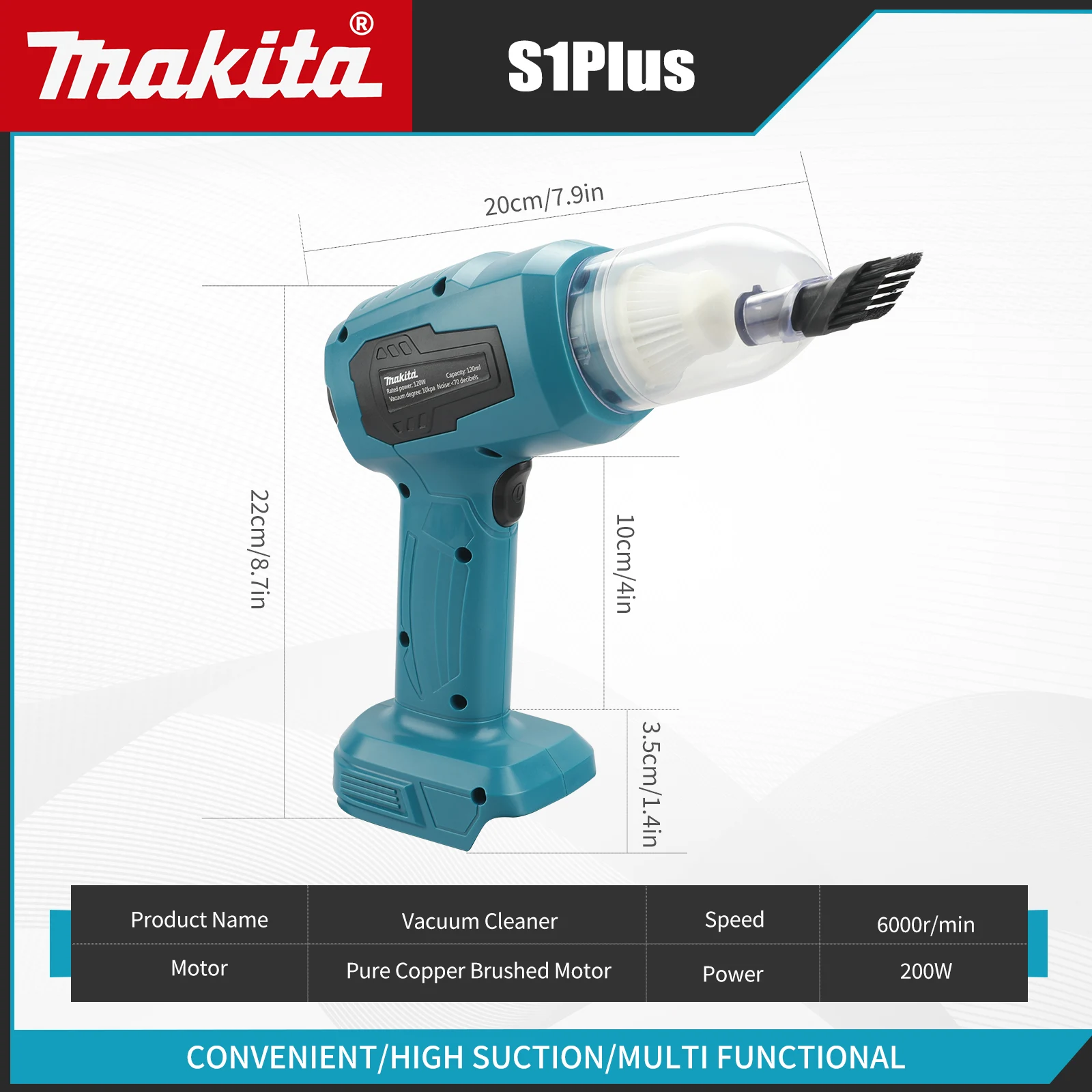 Makita Forte Aspirazione Mini Aspirapolvere Elettrico Senza Fili Tenuto In Mano Pulitore Domestico Ventilatore Con 7 Nozzeli per Makita 18V Batteria