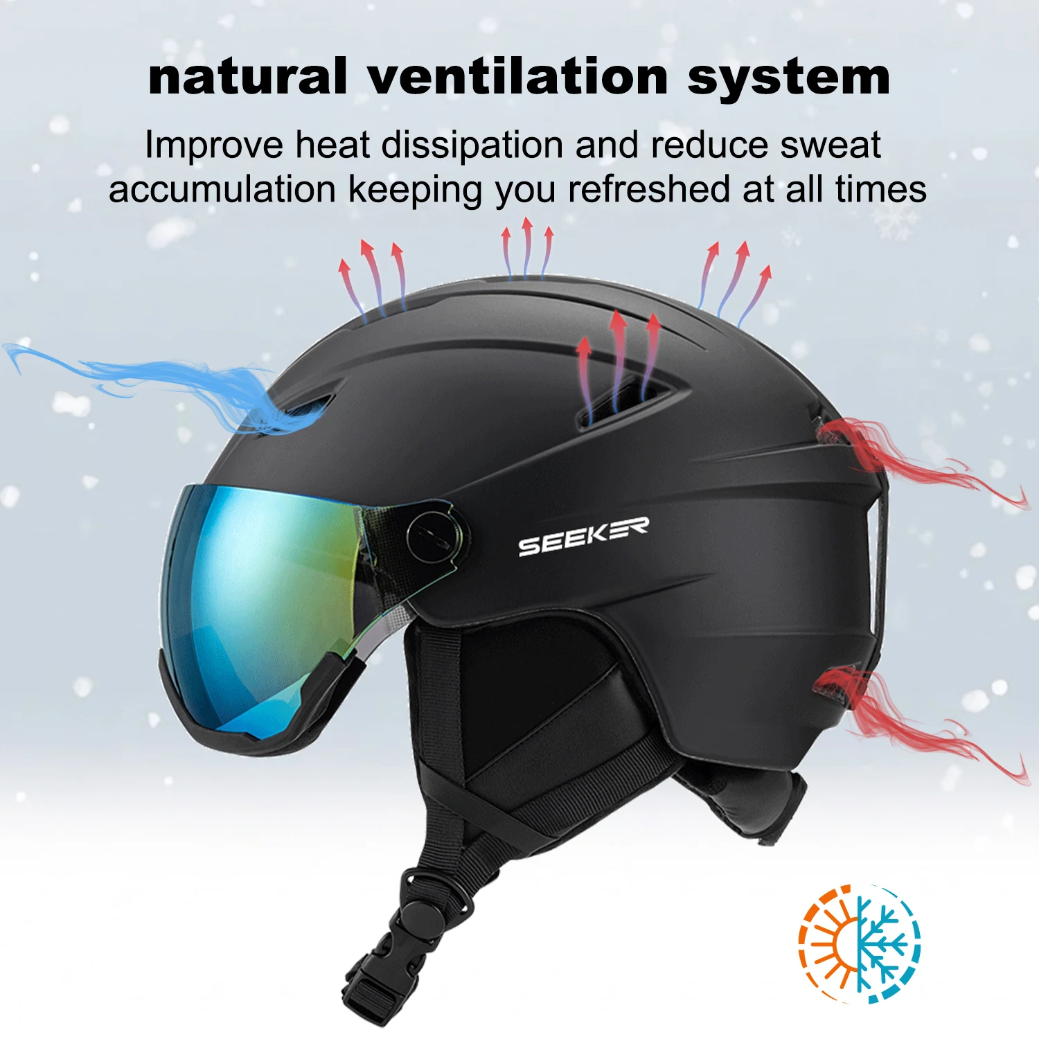 SEEKER winter helmet and mirror integrated ski helmet outdoor skiing and snowboarding sports unisex safety protective ski helmet view 6