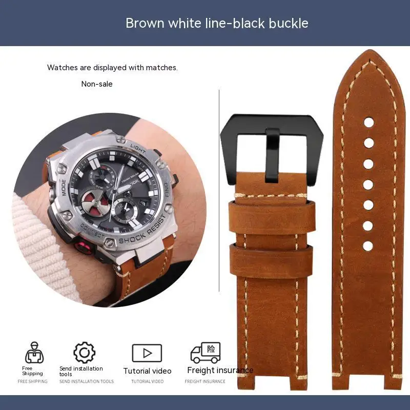Correa de piel de vaca esmerilada para hombre, conector hembra para casiog-shock GST-B100/W300/400G/S120/W130L, correa de reloj de cuero genuino de 26mm