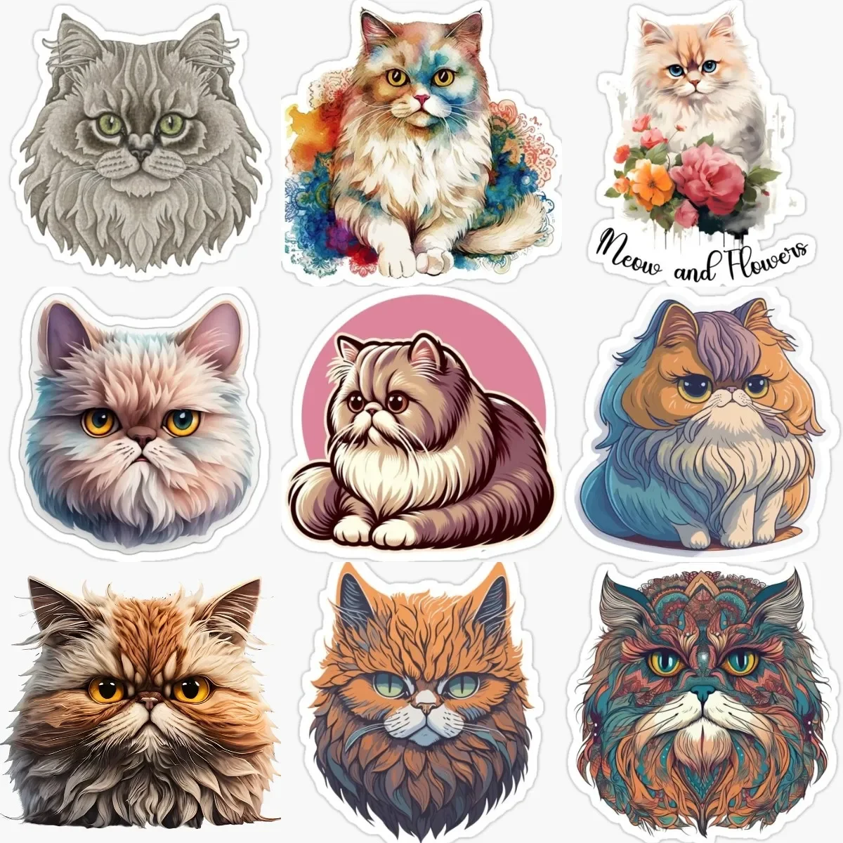

Creative Persian Cat Pets Cute Personalized PVC Material Sticker for Decorate Fridge Room Wall Door Window Car Decal Accessories