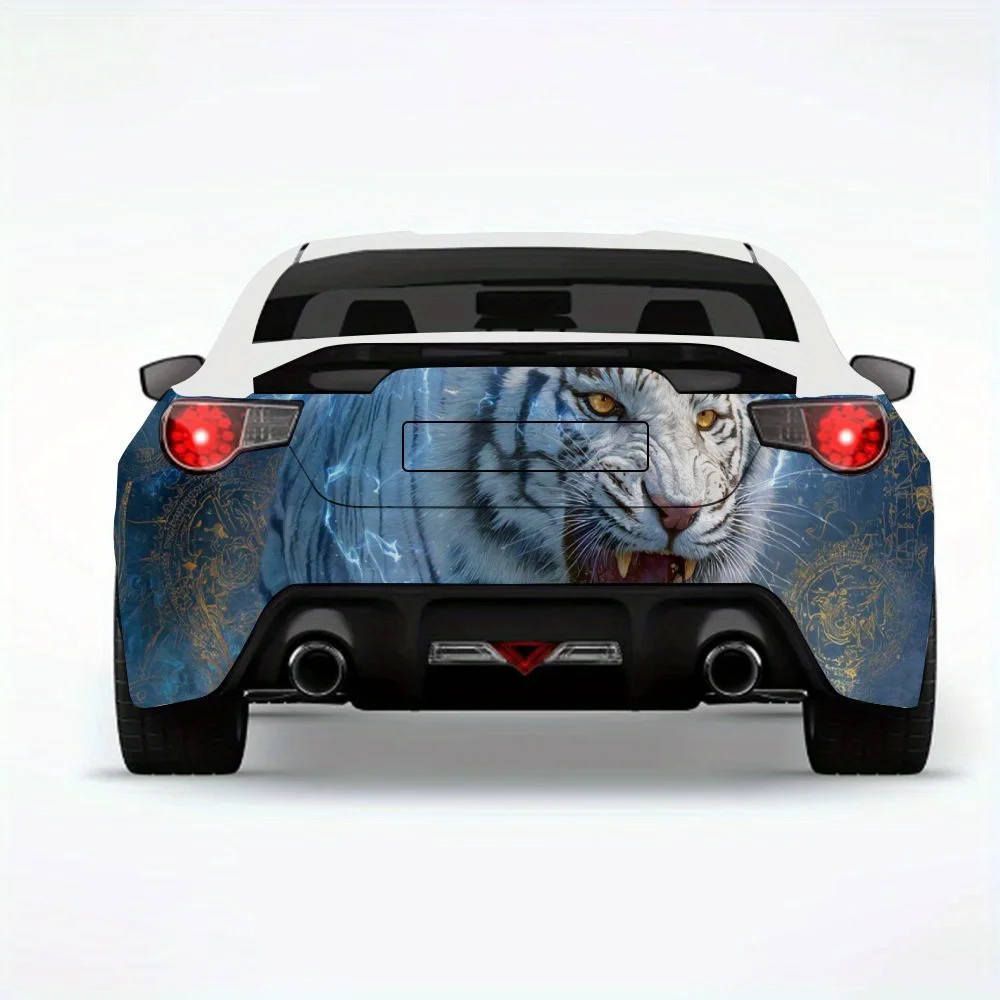 

Белый тигр с синими крыльями и молнией, автомобильная наклейка, виниловая наклейка на заднюю часть автомобиля, водонепроницаемые самоклеящиеся виниловые наклейки для Vehi