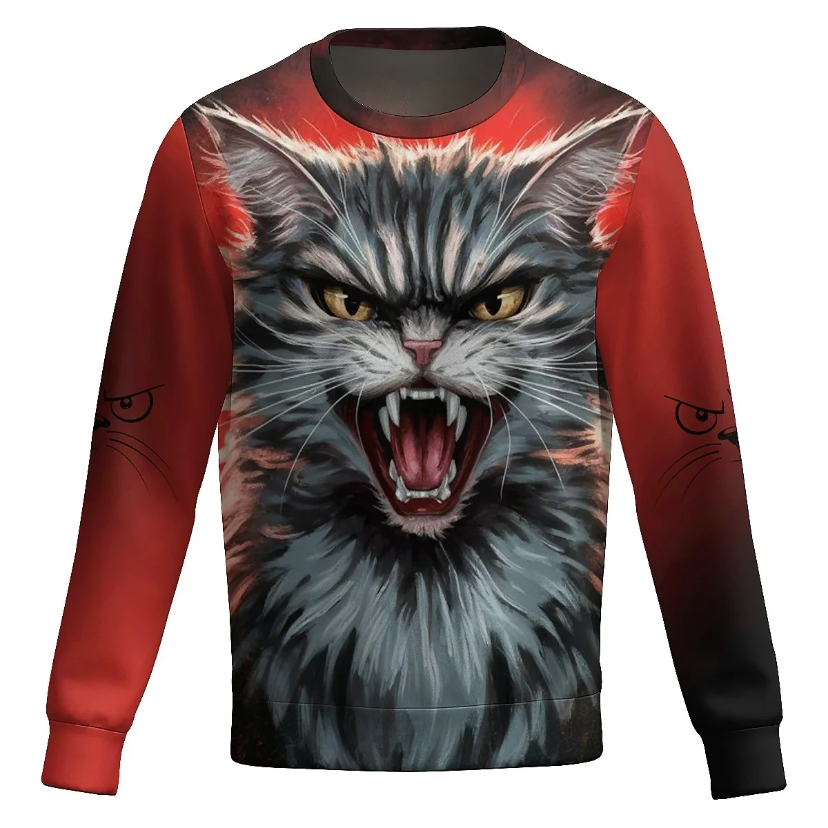 LIASOSO Halloween 3D Black Cat Sweatshirt Men’s Unisex Long Sleeve Crewneck Spooky Mystical Supernatural Animal Series