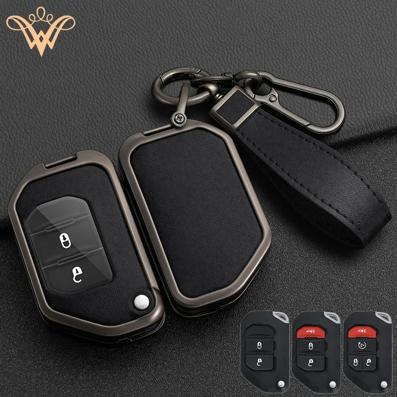 

Zinc Alloy Leather Car Key Case Cover For Jeep Gladiator JT Sahara JLU Wrangler JL Rubicon 2018 2019 2 3 4 Button Flip Remote