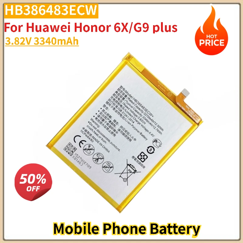 

HB386483ECW Mobile Phone Battery 3.82V 3340mAh For Huawei Honor 6X/G9 plus Maimang 5/GR5 Replacement Battery NewHigh Quality
