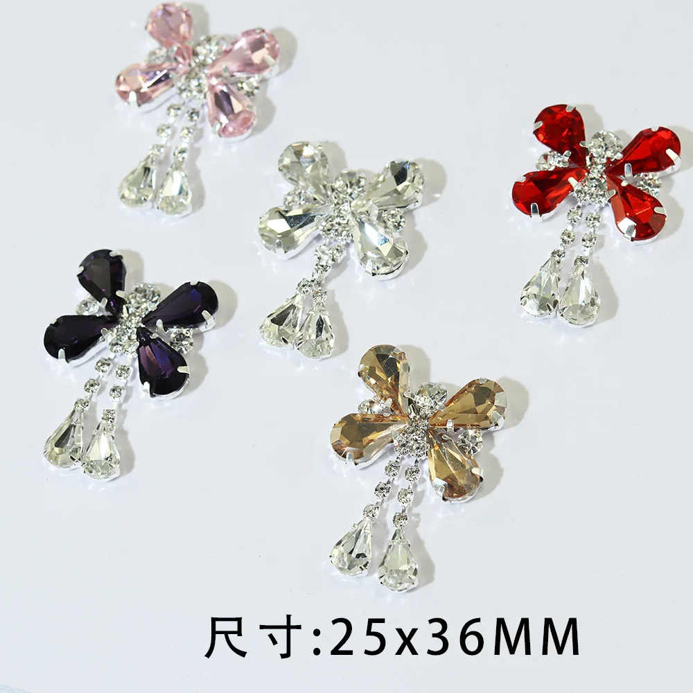 NEW 25*36mm 10Pcs Crystal Rhinestone Brooch Accessories DIY Wedding Invitation Card Wine Glass Gift Box Creative Decoration