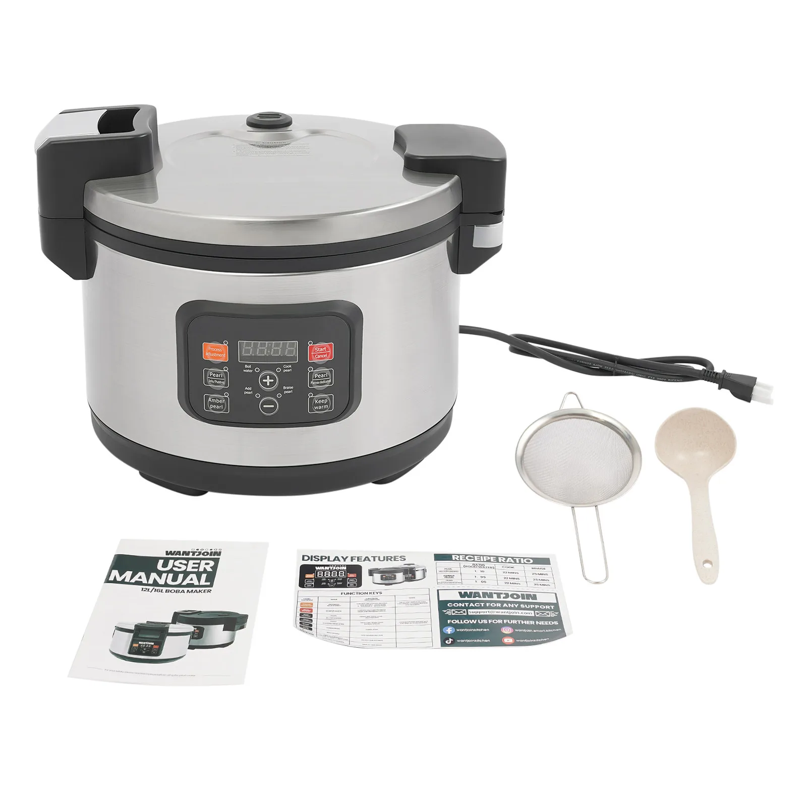 12L Commercial Pearl Cooker Automatic Pearl Maker Bubble Tea Cooker W/Spoon