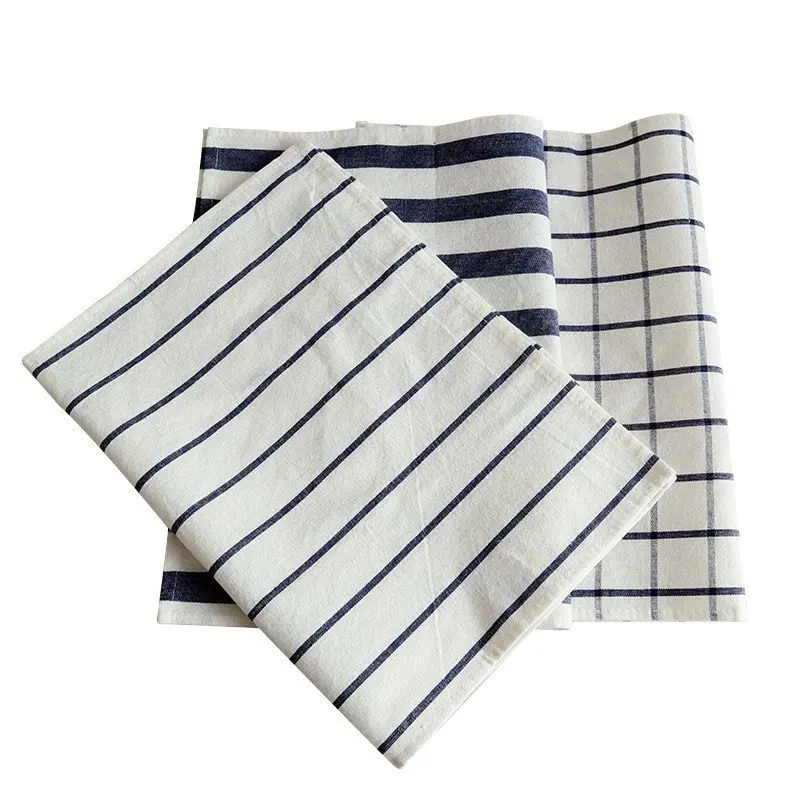 Mediterranean Blue Napkin Cloth Plaid and Striped Suit Kitchen Towel Cotton Tea Towel Gourmet Background Duster Cloth Placemat