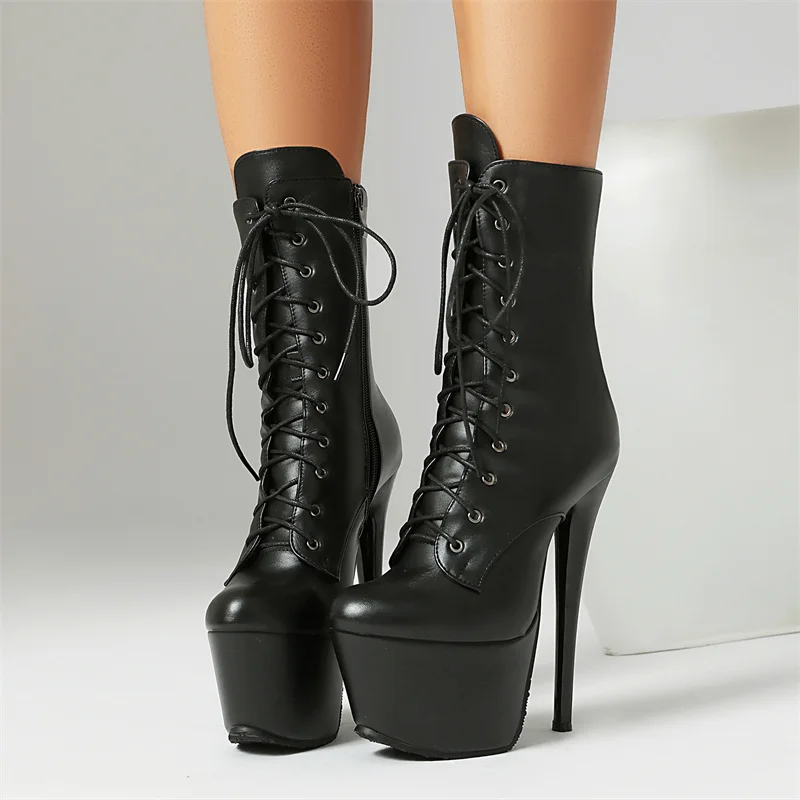 

YMECHIC 2025 пикантные новые женские ботильоны на высоком каблуке 16 см, непромокаемая женская обувь на толстой подошве для ночных танцев на пилоне на платформе