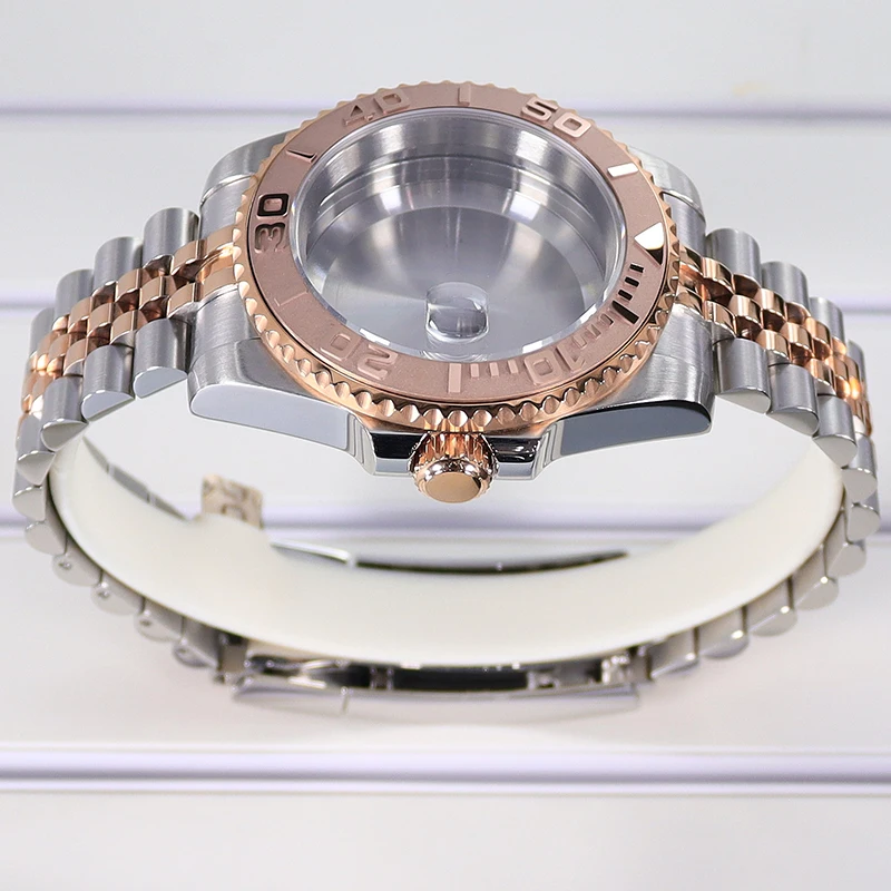 40mm Uhrengehäuse Roségold Fünf-Perlen-Armband Saphirglas für Seiko NH35 NH36 ETA2824 8215 28, 5mm Zifferblatt, 120-Klick-Lünette YACHT MASTER – Detail 3