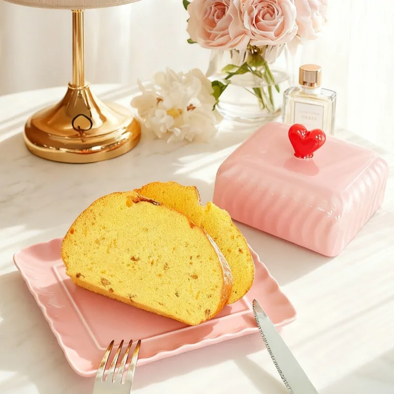 Ceramic Butter Plate Swan/heart-shape Handle Butter Box Butter Dish Cheese Plate Cake Dim Sum Plate Household Kitchen Tableware