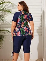 Plus Size Women Summer Beach Tropical Print Rashguard Set - Image 3