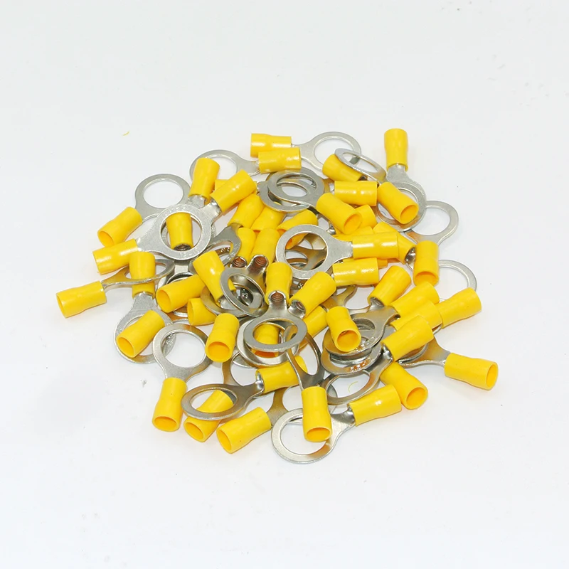 50PCS 12-10AWG  RV5.5-3.2/4/5/6/8/10/12  Yellow Ring insulated terminal Cable Wire Connector cable Crimp Terminal