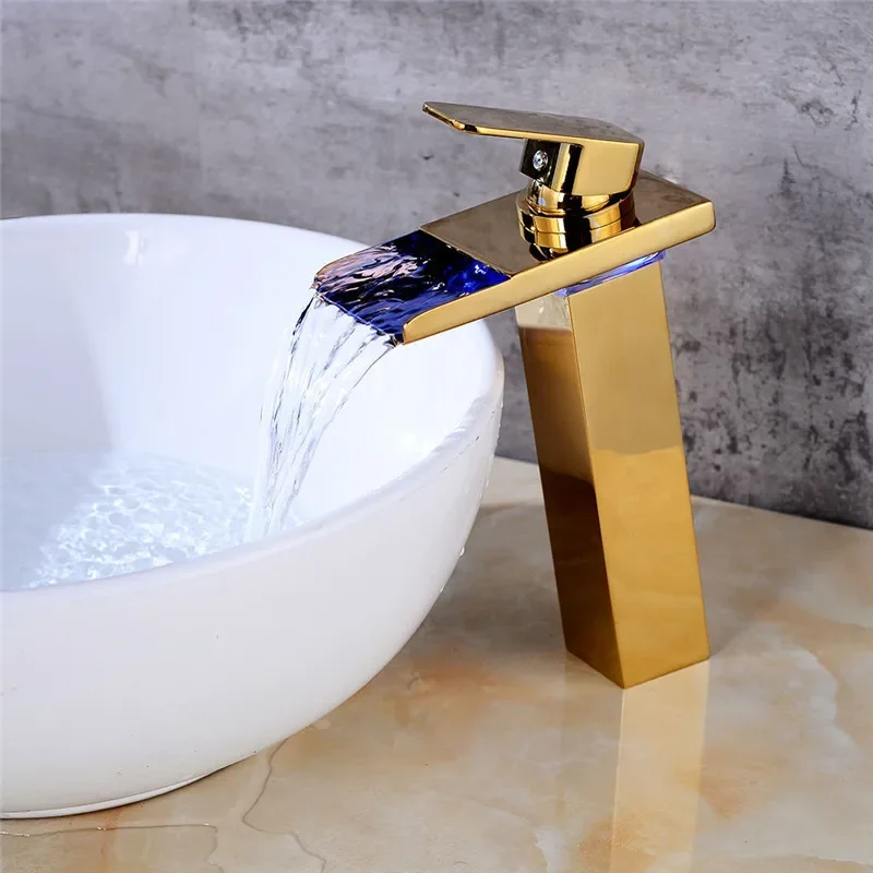 

Led Faucet Temperature Controlled Basin LED Crane Water Tap Gold/Black/Chrome Bathroom Waterfall