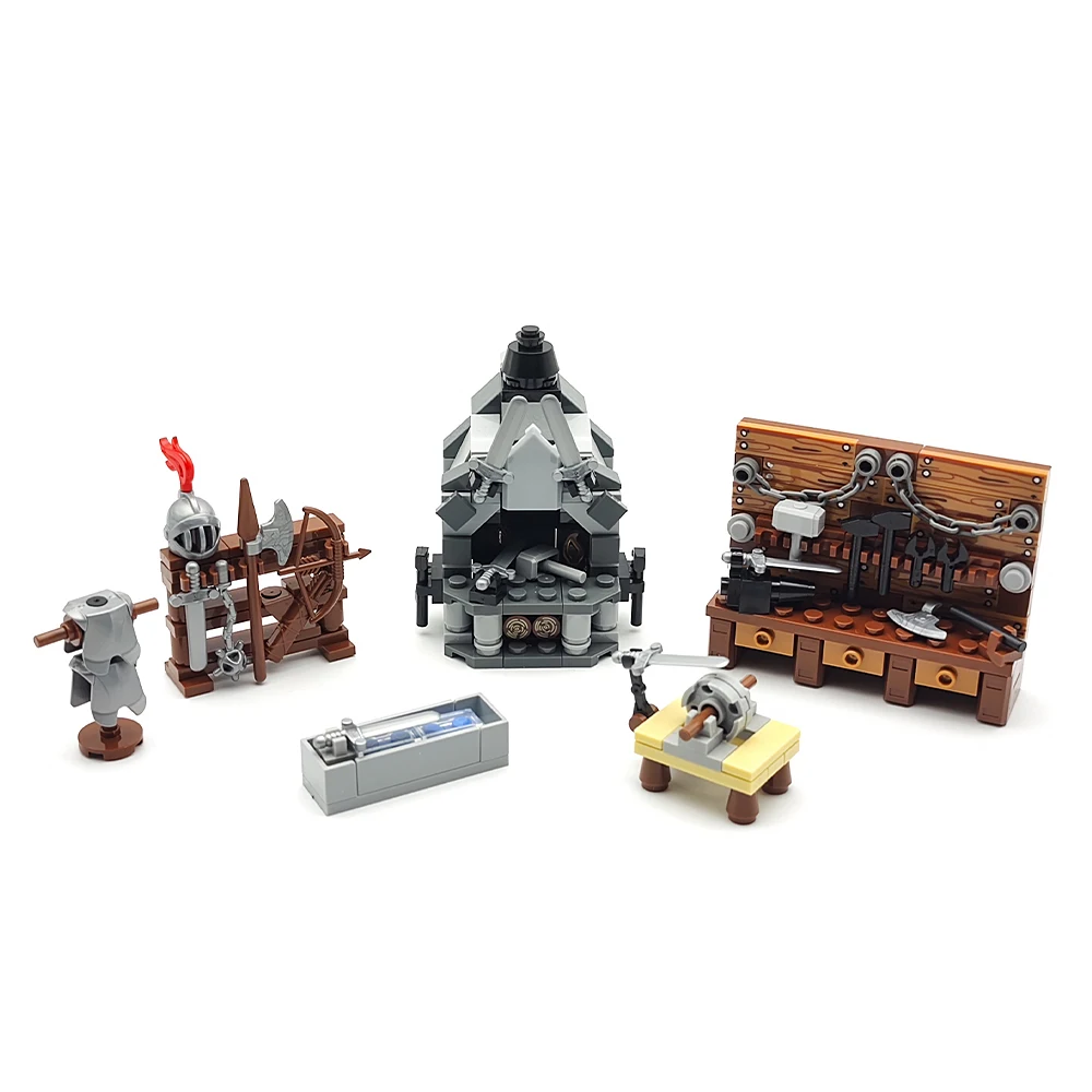 Medieval Equipment Store Armor Knight Soldier Helmet Building Blocks Scene Set, MOC Assembly Military Character Accessories Toys